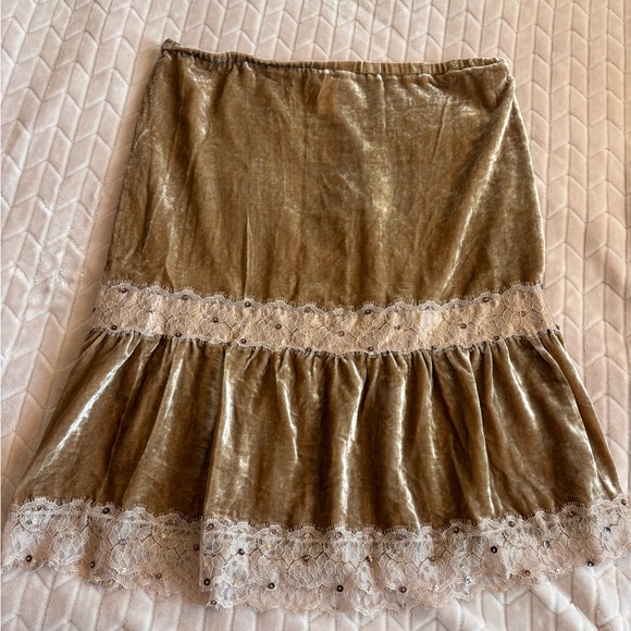 Metro 7 Dresses & Skirts - Whimsigoth Fairycore Gold Velvet Skirt Eyelash Lace Trim Sequin Boho Grunge Sz L